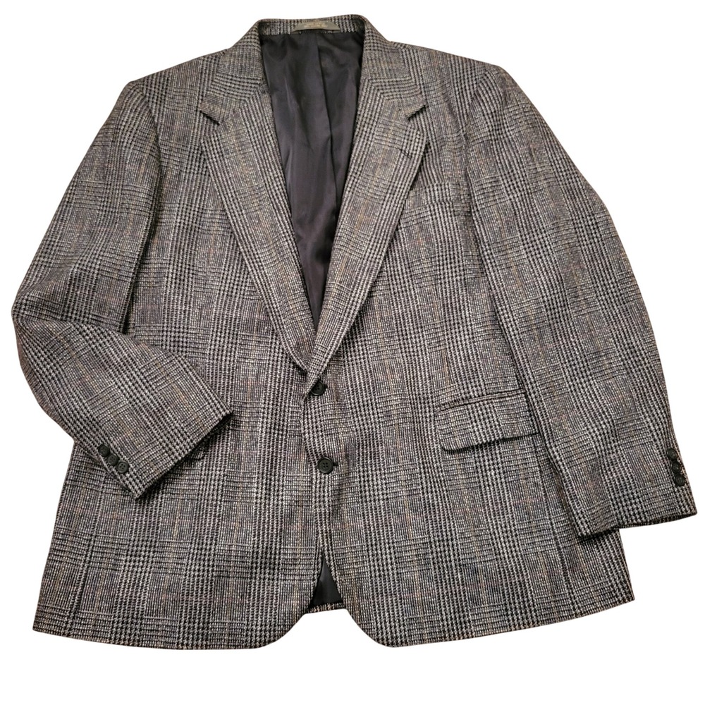 Haggar 50R Blazer Black White Glen Plaid 2 Button Sport Coat USA Preppy Academia